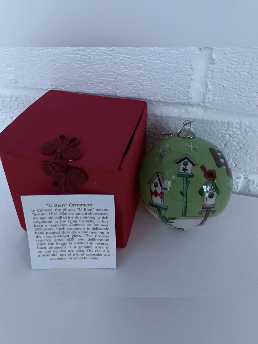 Vintage Pier 1 Li Bien Reverse Painted Glass Christmas Ornaments Set 4 Santa Elf